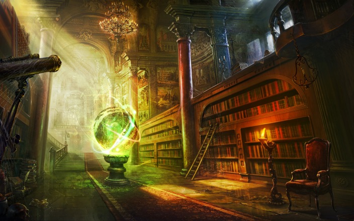 Painting of a wizard&rsquo;s library